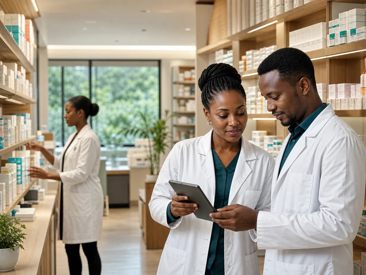 A hospital pharmacy team coordinating medication fulfillment